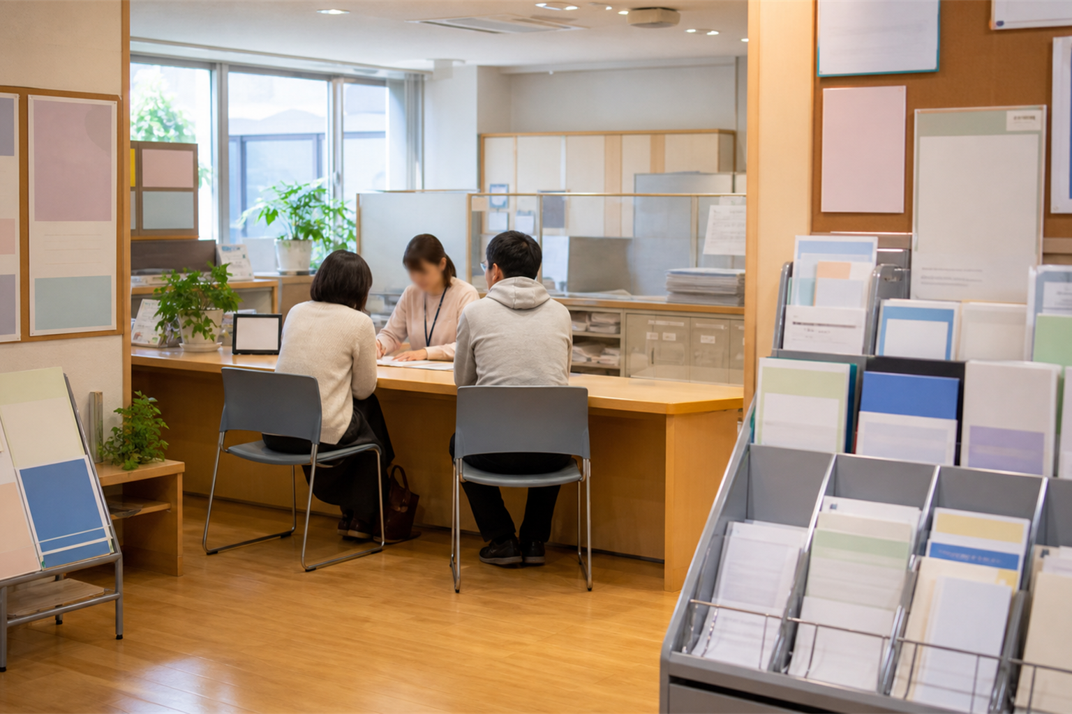 神奈川県の居住支援窓口や相談機関の案内パネルと相談風景