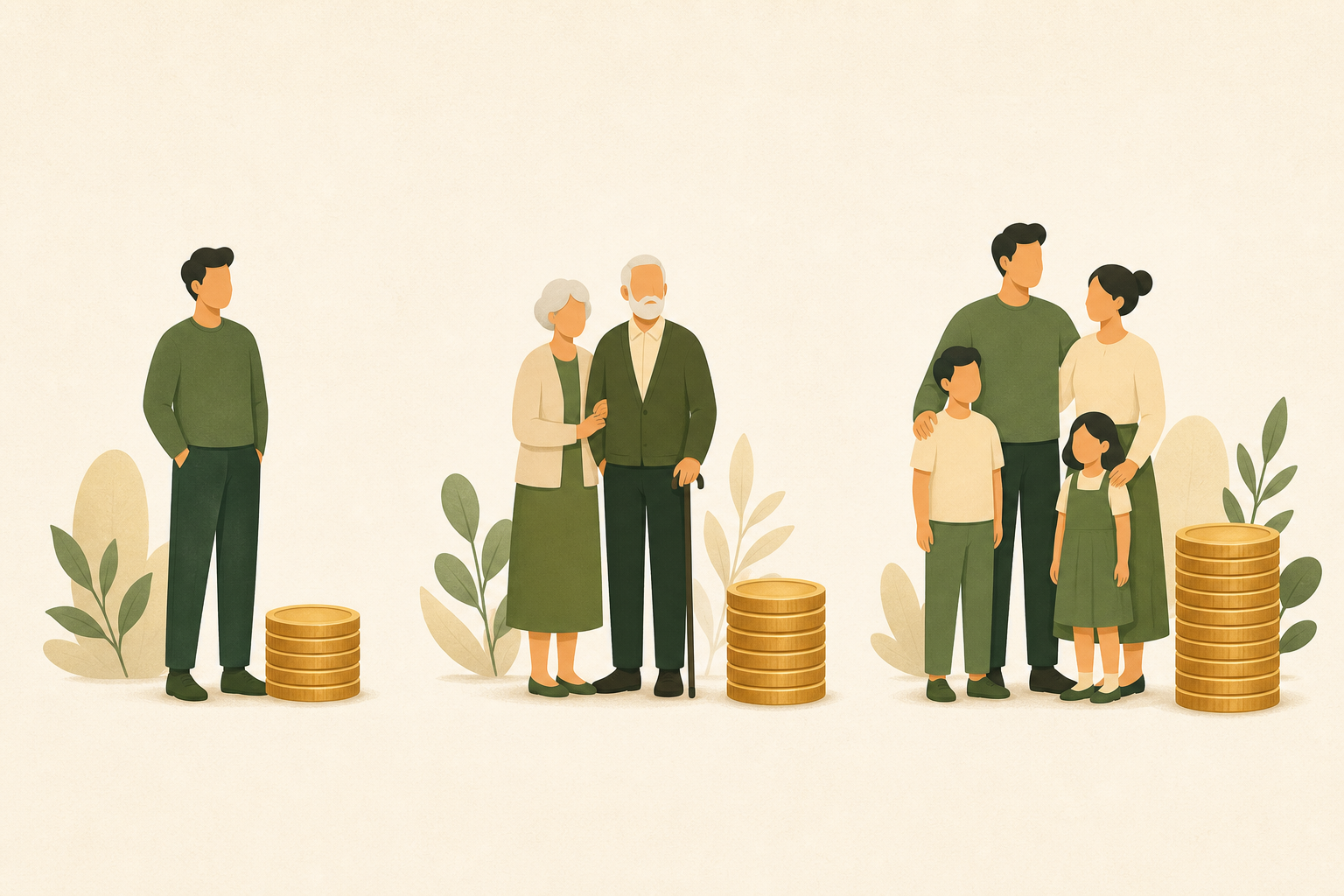 単身・夫婦・子育て世帯など世帯構成ごとに異なる支給額のイメージ