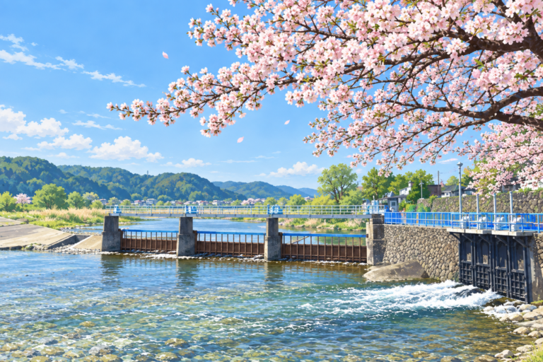 羽村取水堰を描いたイラスト