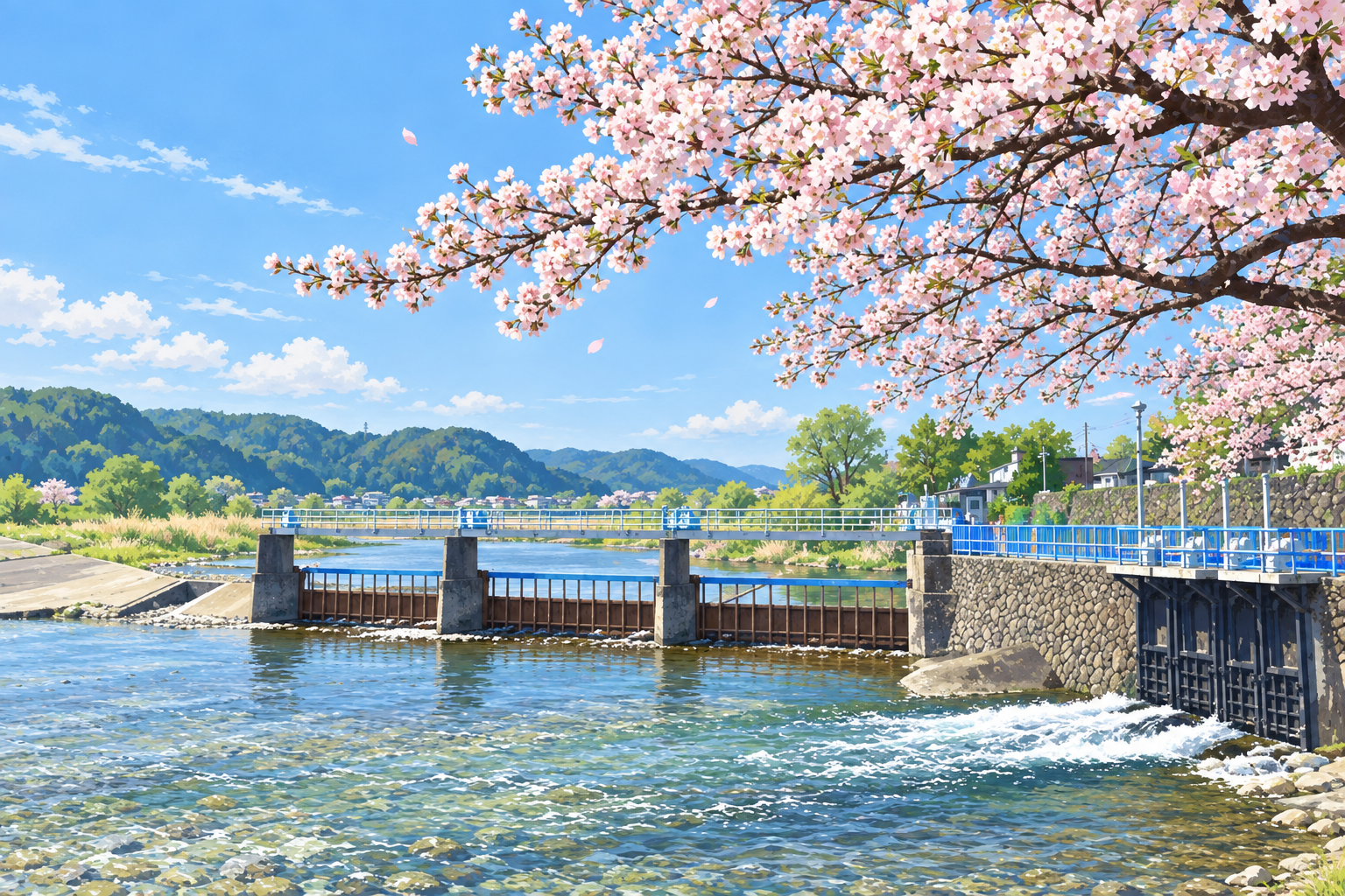 羽村取水堰を描いたイラスト