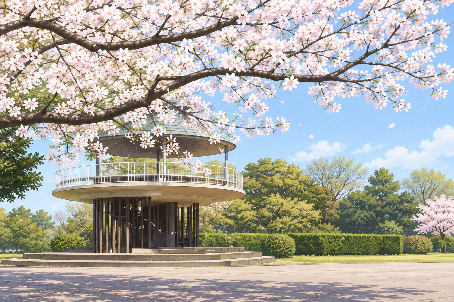 披露山公園の円形展望台を描いたイラスト