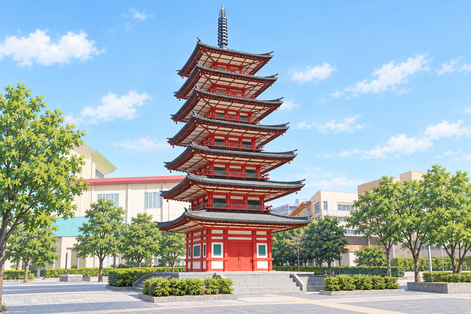 海老名中央公園の七重の塔を描いたイラスト