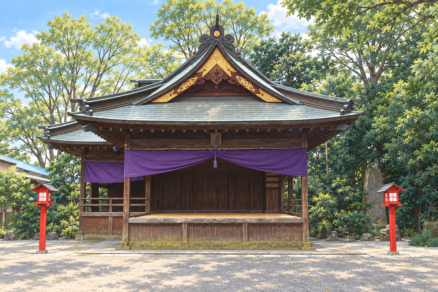 鷲宮神社・神楽殿を描いたイラスト