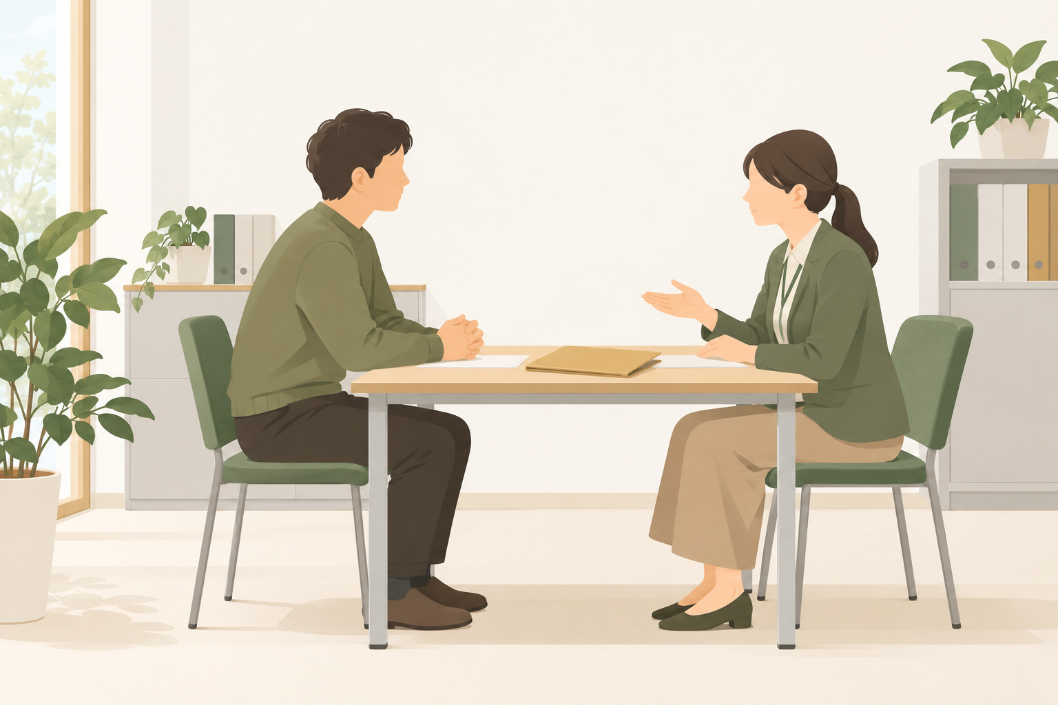 生活保護の申請について相談する様子