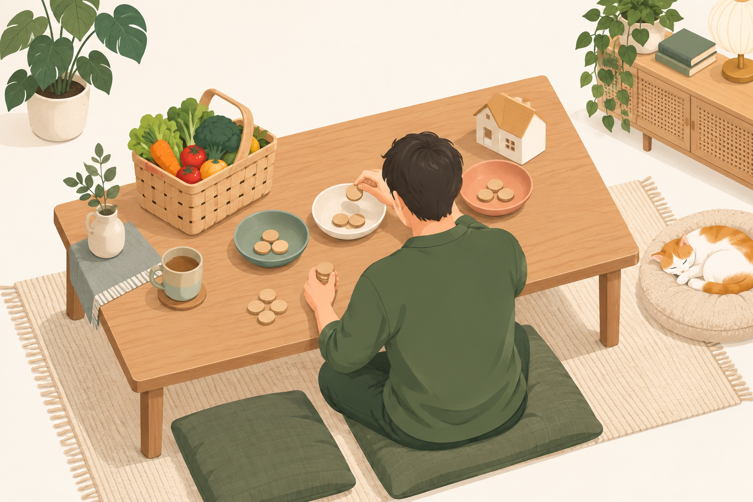 働いたあとの家計を考える食卓