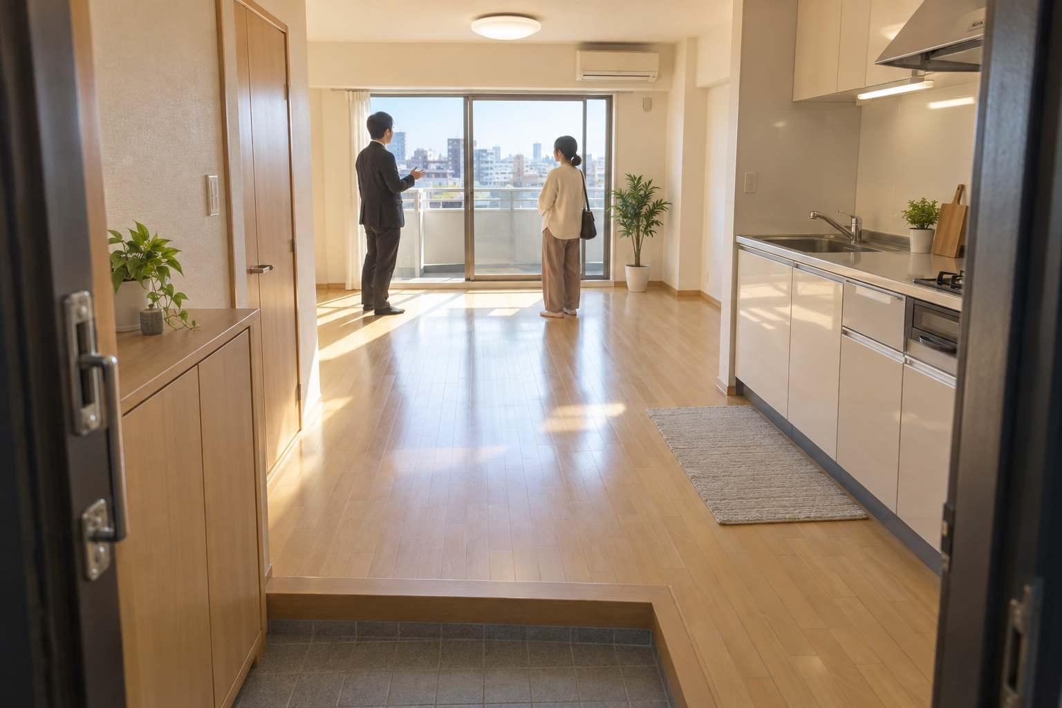 住まいの予算を相談しながら部屋を見る人